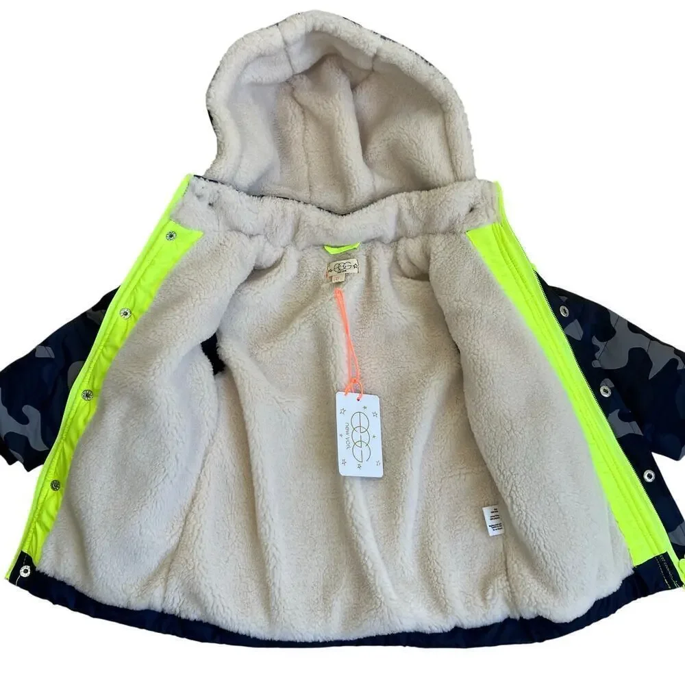 Egg New York NWT Sz 2T Toddlers Winter Puffer Jacket Sherpa Lined Hooded Camo